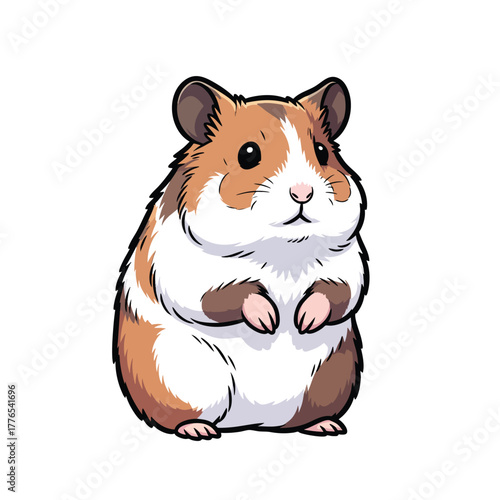 Cute cartoon hamster standing upright with chubby cheeks and brown and white fur.