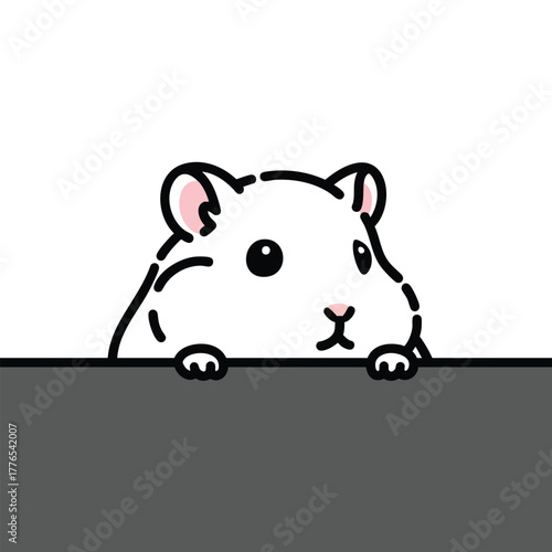Cute cartoon white hamster with simple line art peeking curiously over a dark surface.