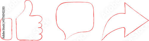  Like comment share Stock Vectors Social media icons thumbs up speech bubble share  simple, hand-drawn style illustration of three social media icons: a thumbs up, a speech bubble, and a share arrow