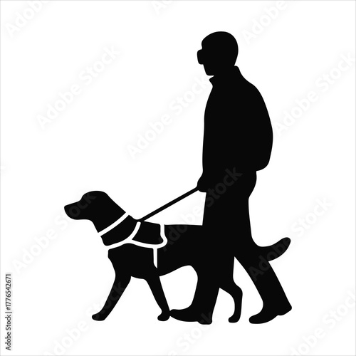 Guide dog and visually impaired person walking, assistance animal