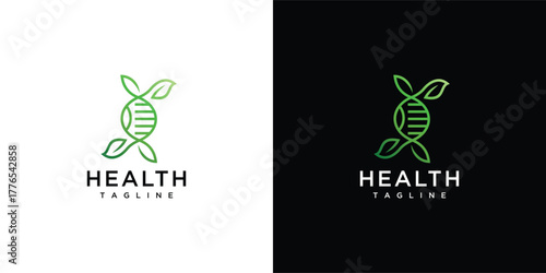 DNA health logo design template with leaves. DNA design logo icon	
