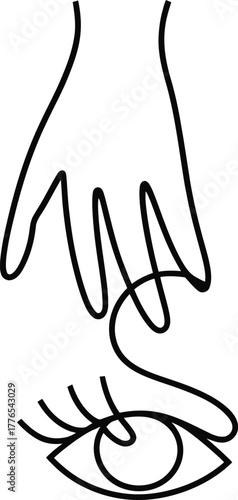 Abstract line art of a hand over an eye drawing
