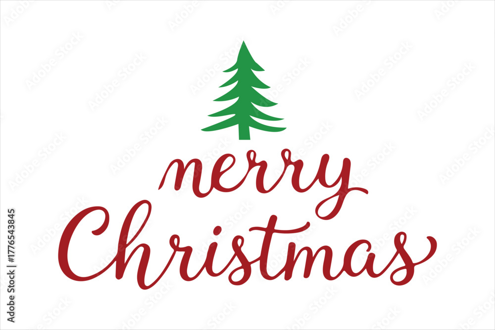 Fototapeta premium Merry christmas holiday greeting with a simple green fir tree.