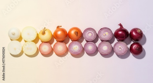 Onion Varieties Displayed: A Culinary Spectrum of Colors and Cuts Presented Attractively