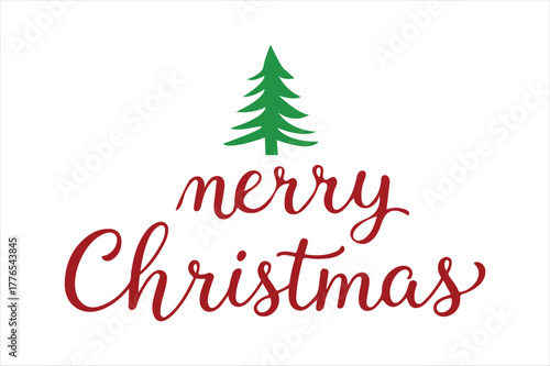 Merry christmas holiday greeting with a simple green fir tree.