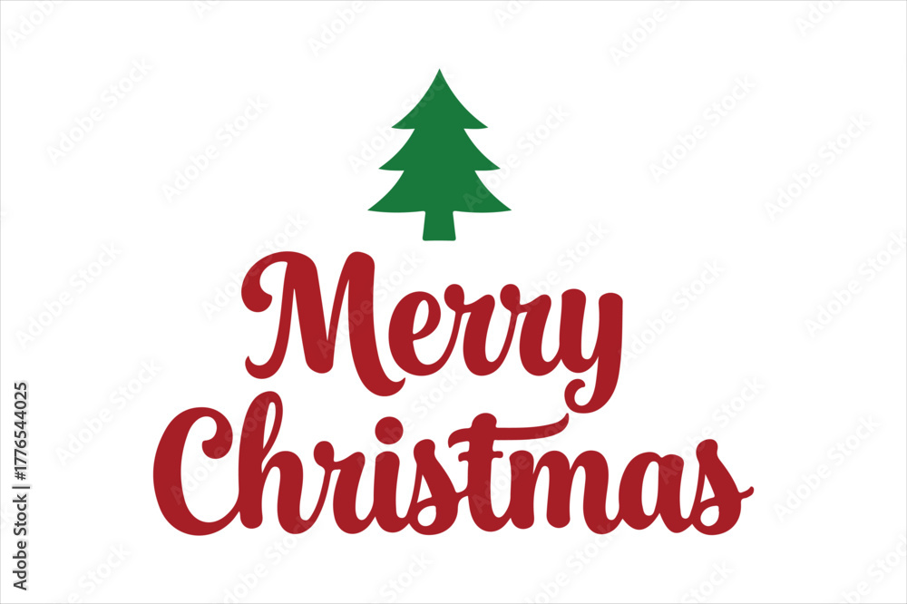 Fototapeta premium Merry christmas text with stylized green tree graphic on white