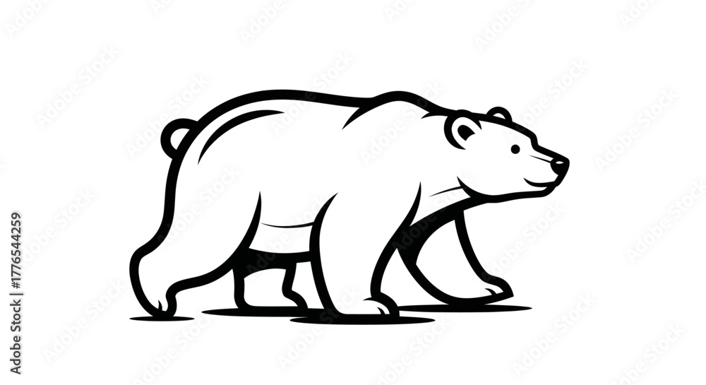 Obraz premium Monochrome Illustration of a Walking Bear with Distinct Outline.