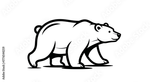 Monochrome Illustration of a Walking Bear with Distinct Outline.