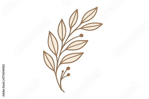 Delicate leafy branch with small round berries in minimalist aesthetic style