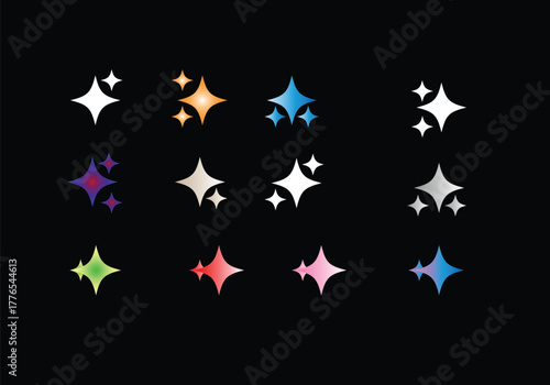 Vector set of black and white fire flames icons and seamless gold star pattern illustration for Christmas celebration design