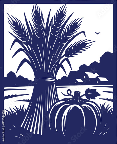 Autumn harvest celebration with wheat and pumpkin depicting rural life in the country