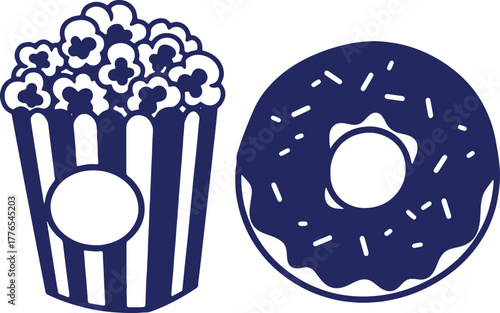 Delicious Duo A Vibrant Illustration of Popcorn and a Sprinkled Doughnut for Snacking