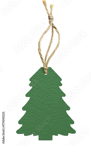 Green Christmas Tree Tag With Hanging Twine for Festive Decorations or Gift W...