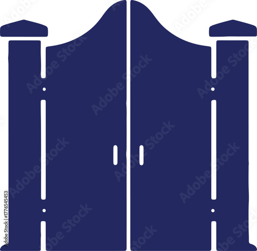 Elegant dark blue garden gate with pillars vector illustration design asset