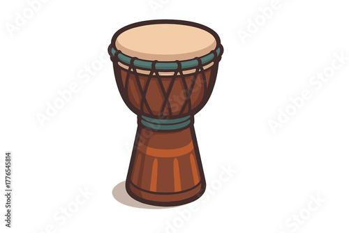 Single traditional African djembe drum with wooden body and skin head for musical performance