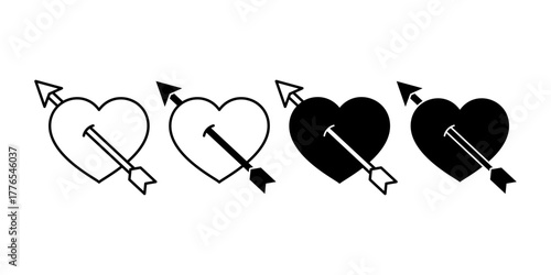 Heart with Arrow Black Icon Bundle for Love and Valentine Design