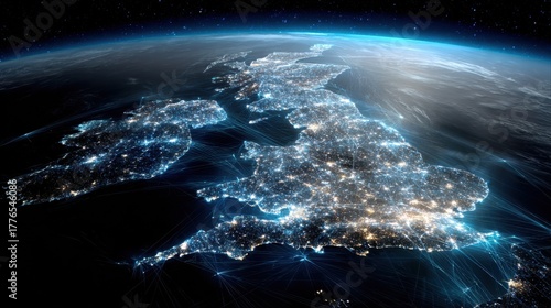 united kingdom city lights network earth view