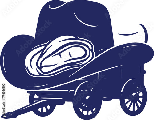 Vintage Cowboy Hat Riding on a Covered Wagon Silhouette with Western Flair
