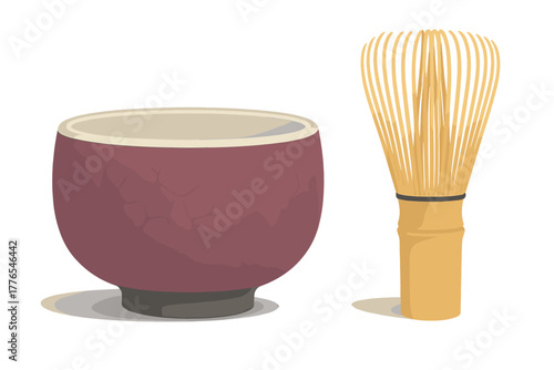 Japanese matcha tea ceremony tools chawan bowl and bamboo chasen whisk