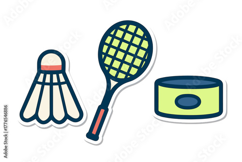 Tennis racket, badminton shuttlecock, and sealed cylindrical container for racket sports equipment