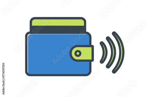 Digital contactless payment concept with credit card in wallet and wireless signals