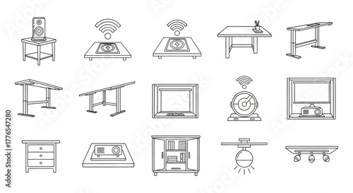 smart home furniture setup wireless charging table speaker cupboard and lighting illustrating modern design and tech integration for home interiors