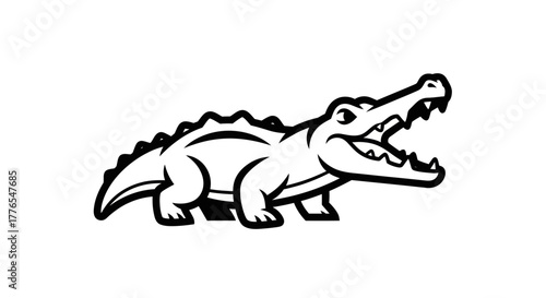 Stylized Crocodile Illustration with Open Mouth and Sharp Teeth.