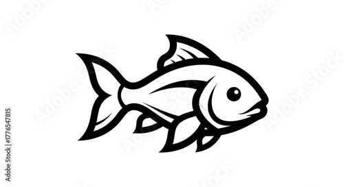 Stylized Fish Illustration with Bold Outlines and Simple Design.