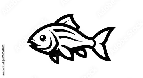 Stylized Fish Illustration with Bold Outlines and Simple Design.