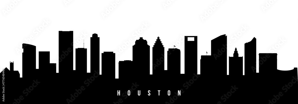Obraz premium Vector silhouette illustration of Houston City urban skyline. Modern minimalist cityscape graphic, perfect for travel, banners or backgrounds.