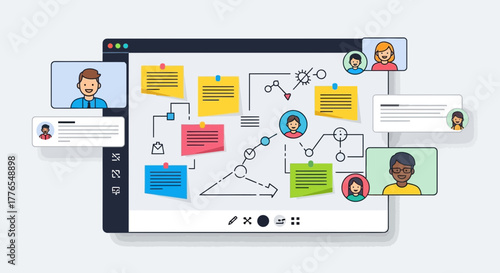 Engage in remote collaboration with a digital whiteboard for productive teamwork and project planning with diverse team members virtually brainstorming ideas