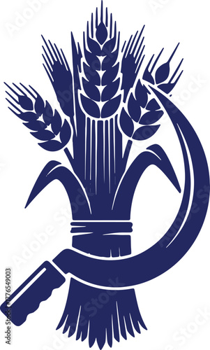 Sheaf of wheat and sickle graphic illustration representing agriculture and harvest season prosperity and growth