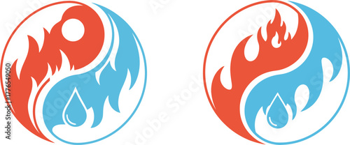 Two yin yang symbols representing fire and water