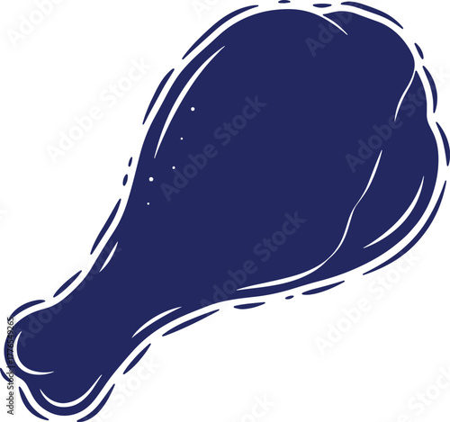 Stylized Drumstick Illustration in Dark Blue with Outline for Food Designs and Creations