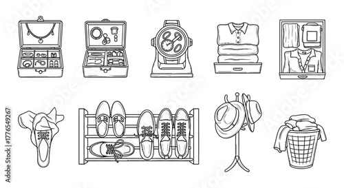 wardrobe essentials clothes and shoes organized providing a range of attire for different occasions symbolizing fashion choices and closet solutions