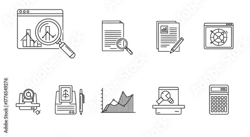 business analysis magnifying glass over data charts on a screen analyzing finance documents illustrating data analysis finance reports  insights