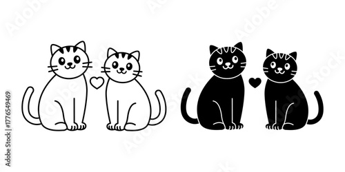 Cat Couple Black Icon Bundle for Love and Valentine Theme