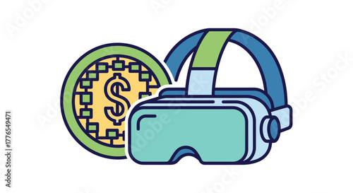 Explore virtual financial opportunities with VR headset and dollar coin, discover new ways to invest, innovate, and earn using cutting edge technology