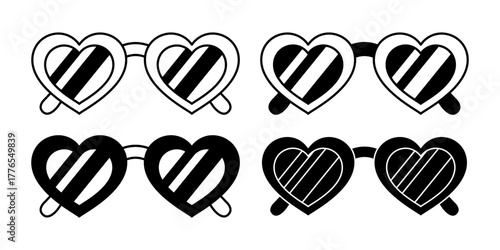 Heart Sunglasses Black Icon Bundle for Valentine and Romantic Concept