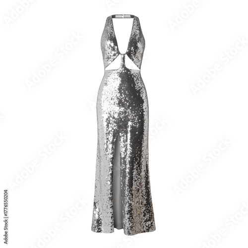 Shimmering Silver Dress With Sequins Perfect for Evening Events and Parties