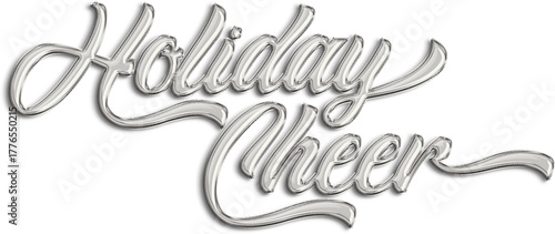 Holiday Cheer letters banner. Poster of metallic inflated balloons for Winter celebration in silver