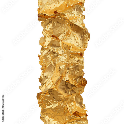Crumpled Gold Foil Piece Shining Under Bright Light, Showcasing Its Texture a...