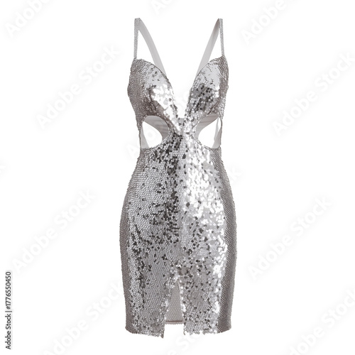 Sparkling Silver Mini Dress With Cutouts Perfect for Evening Events and Parties