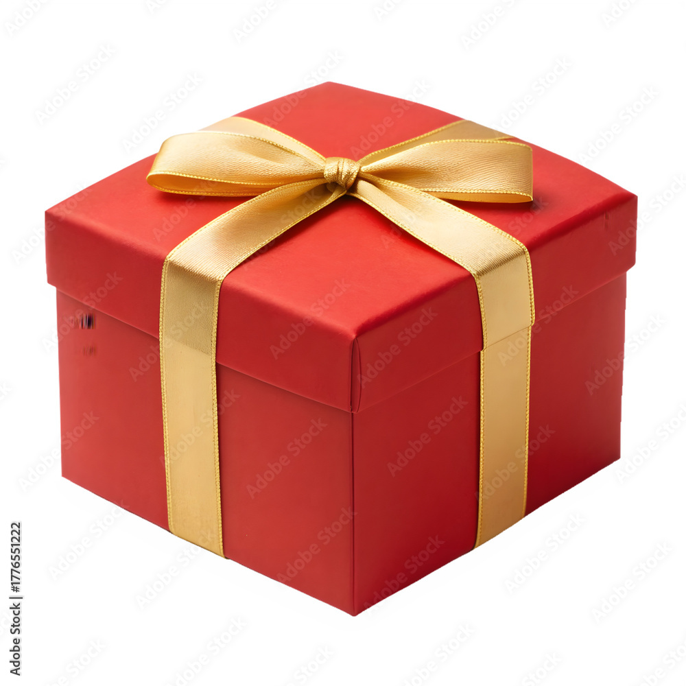 Obraz premium A red gift box with a golden ribbon isolated on transparent background