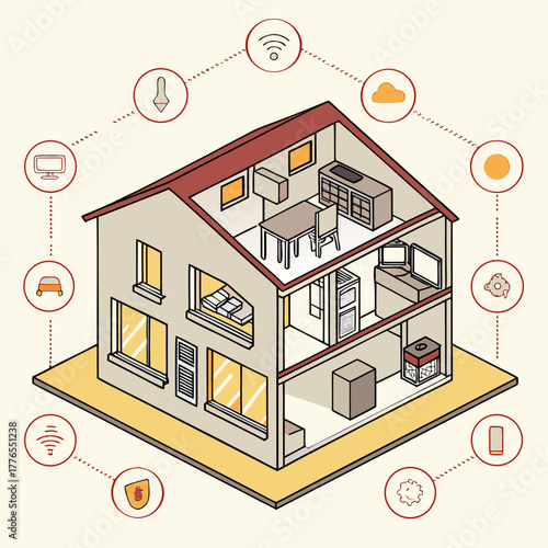 Stylish smart home design showcasing connected devices and automation features for modern living, designed for comfort, security, and energy efficiency