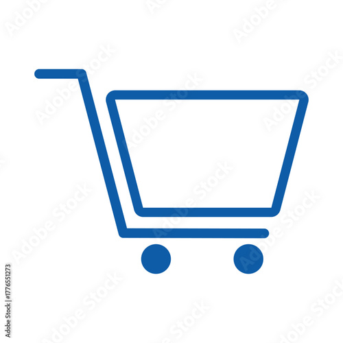 Shopping cart blue vector icon, flat design isolated on white background. E-commerce symbol. Supermarket trolley linear pictogram. E-shop concept. Buy cart UX UI design. EPS 10.	