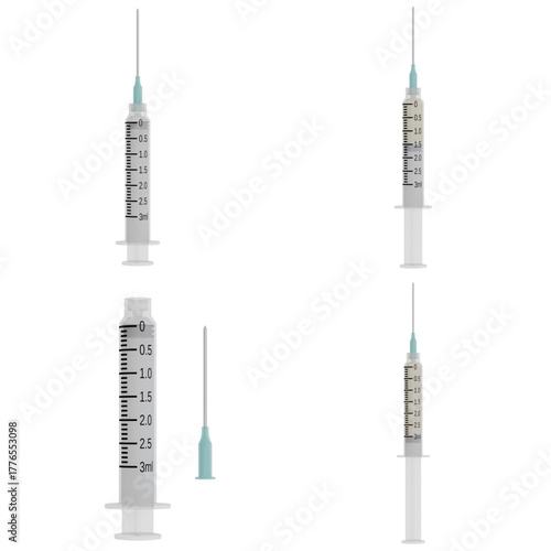 3d render of 3 cc syringe on transparent background, 4 action, 2k