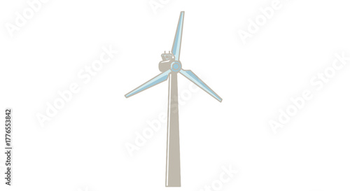 Simple illustration of a tall wind-powered electricity generator with three angled blades and a central nacelle