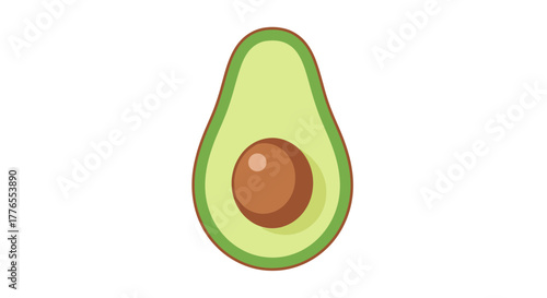 A single avocado half, showcasing green flesh, brown pit, and green rind, against a white backdrop
