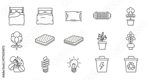 sustainable living featuring eco-friendly bedding a recycling bin and energy-efficient bulbs promoting environmentally friendly choices for homes